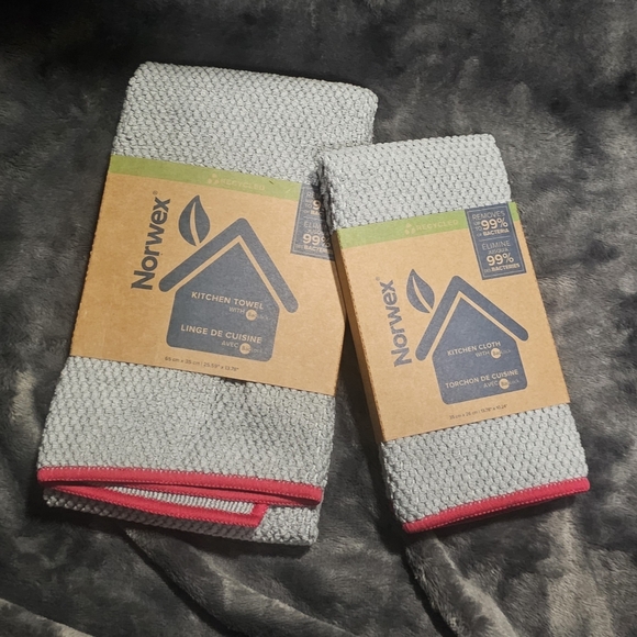NORWEX - Diamond Textured Kitchen Towel & Cloth set ~ Graphite w/ pomegranate - Picture 1 of 3